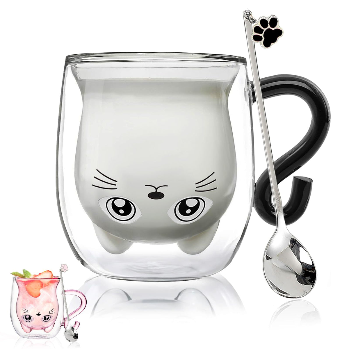 Binoster Bear Cute Mugs Kawaii Double Wall Glass Coffee Tea Mill Yogurt Cup Funny Novelty Gift for Women Her Friends Office Birthday Christmas