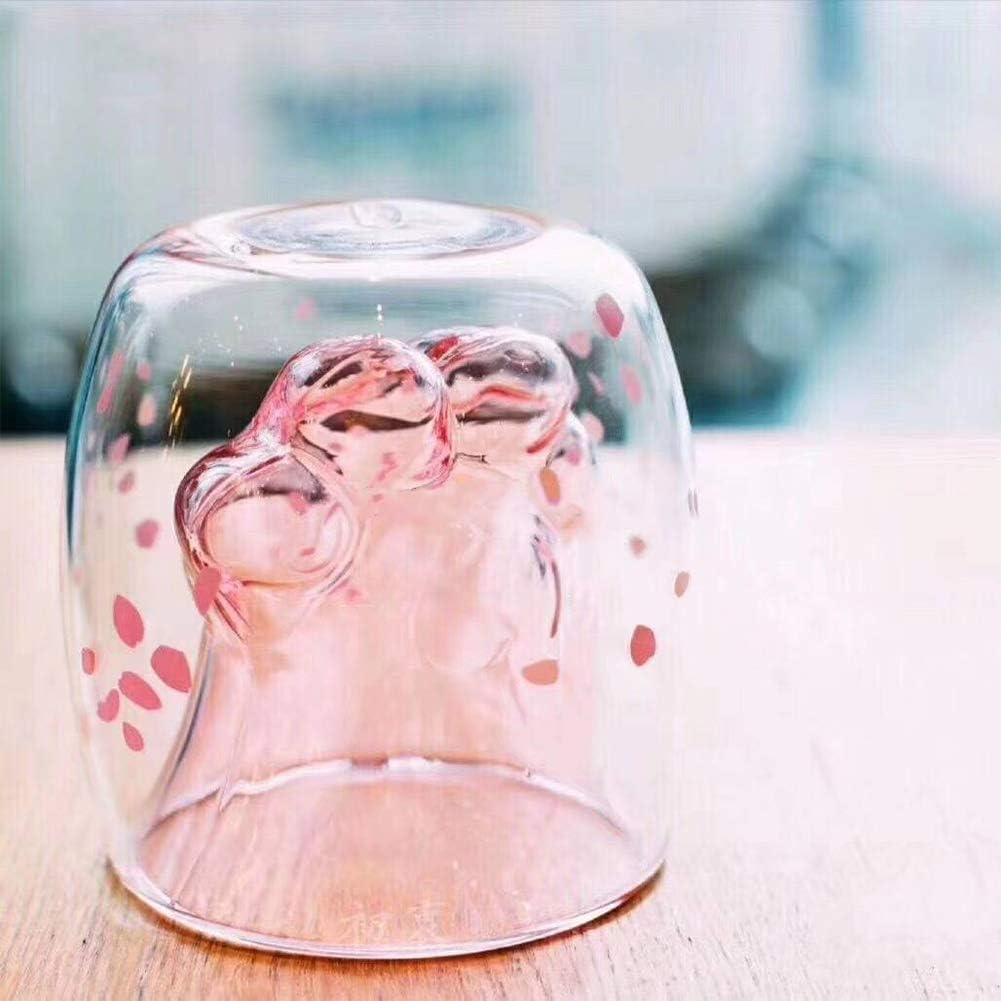 WubbaLubba Coffee Mug Sakura Double Wall Glass Cup Cat Claw Cup Heat-resistant Handmade Creative Milk Mug Tea Whiskey Cup
