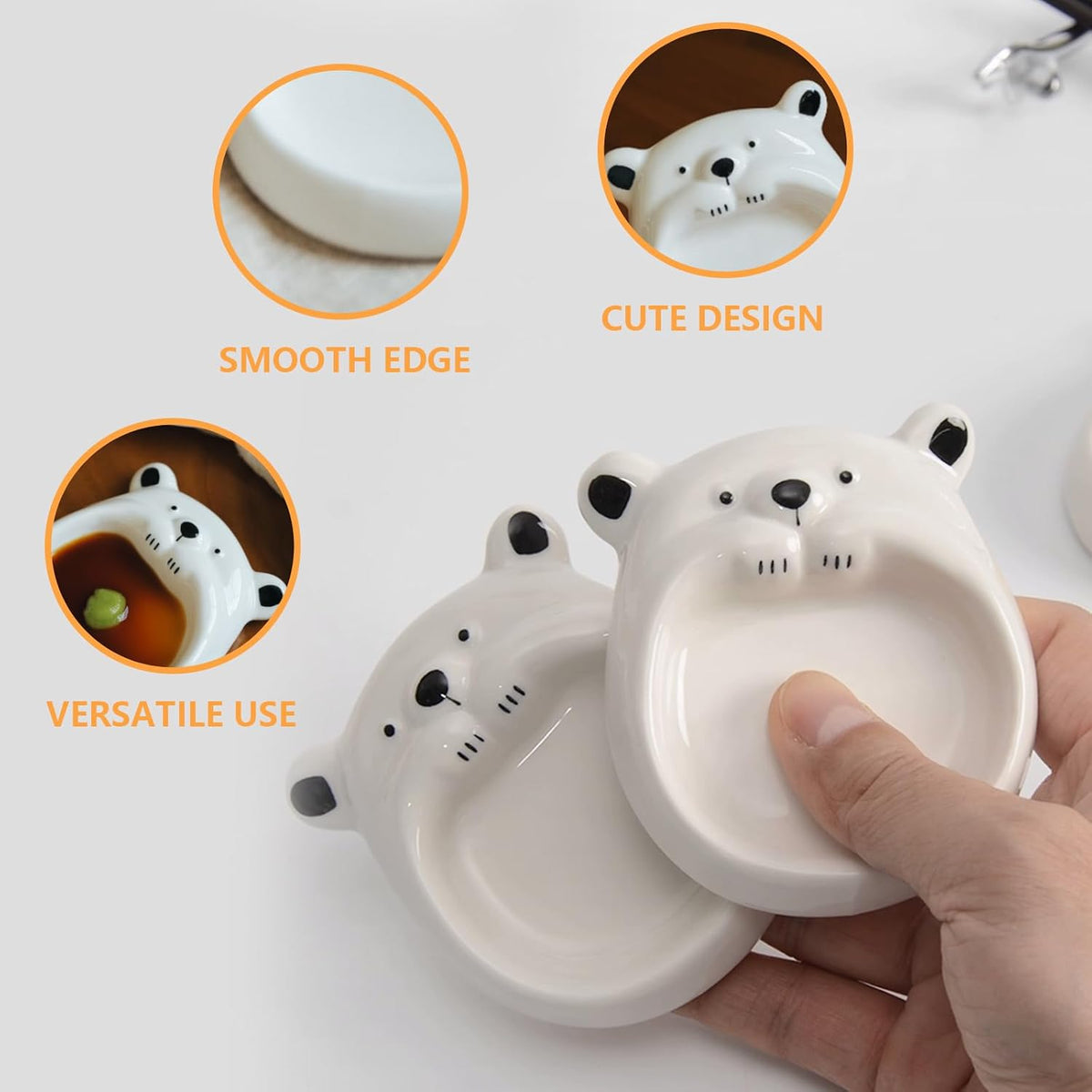 Cute Ceramic Bear Shaped Saucer Dish for Dipping Sauces, Soy Sauce, Vinegar - Cartoon Japanese Style, Glazed Underpainting, Perfect for Home Use, Fun and Unique Condiment Plate