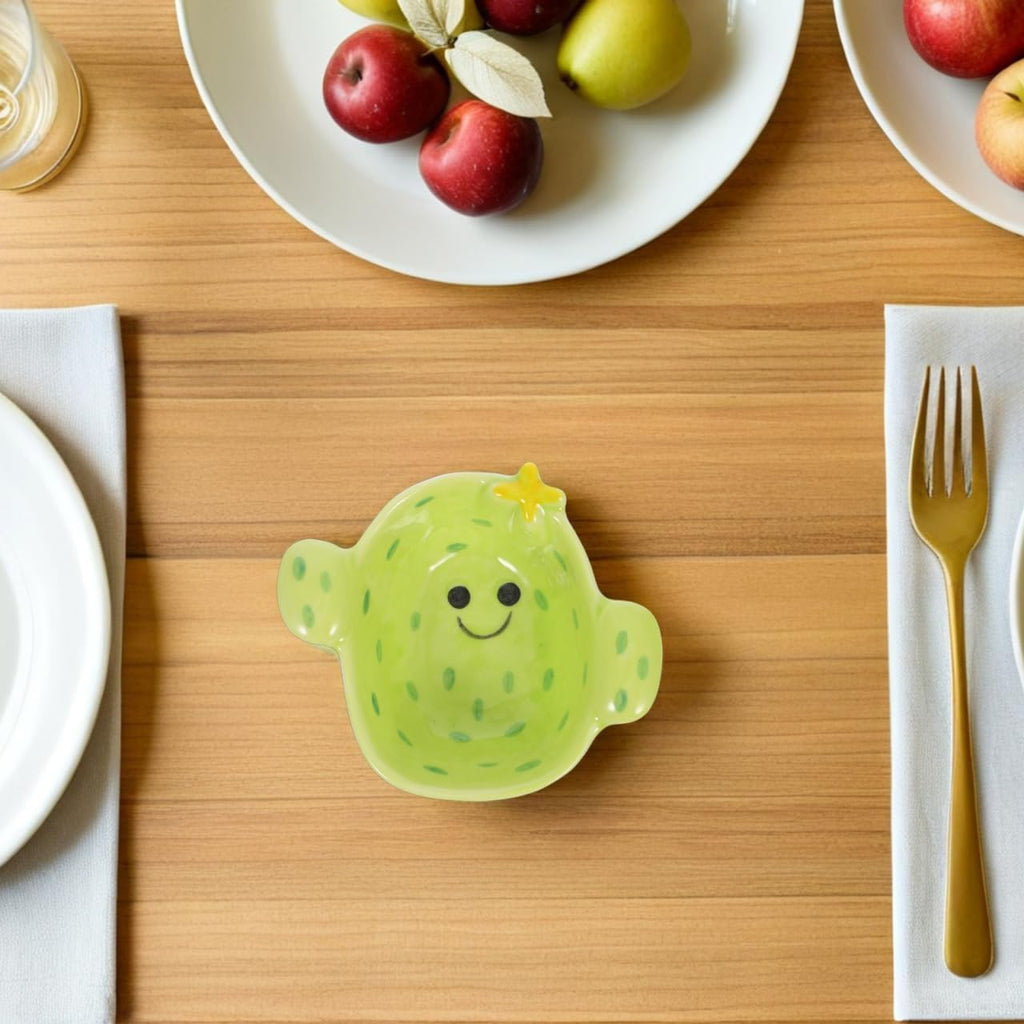 Luxshiny Cactus Dipping Sauce Dish Cartoon Serving Plate for Soy Sauce Sushi Hot Pot Side Dishes Cactus Shaped Snack Bowl 4.72 X 4.13 X 1.96 in