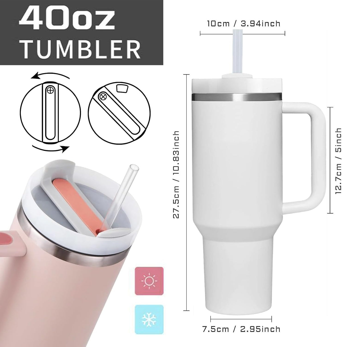 40 OZ Kitty Cat Tumbler with Handle.Kitty Cat Lover Cup Gift.40 OZ Unique Birthday Christmas Kitty Cat Tumblers Gifts for Women Men.