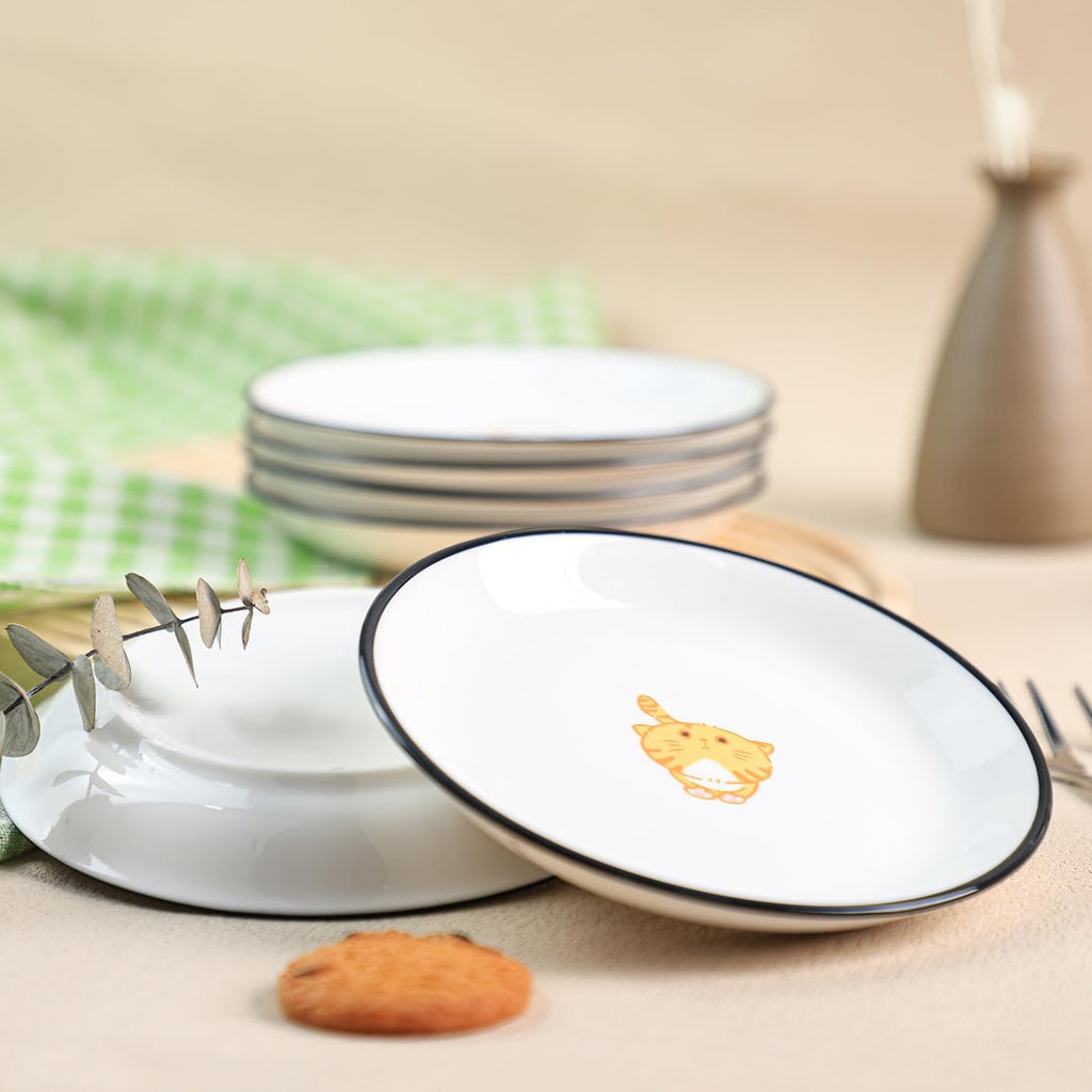 SOCOSY Super Cute Cartoon Animals Ceramic Sauce Dishes/Seasoning Dishes/Sushi Soy Dipping Bowls/Appetizer Plates/Dessert Plates/Little Cat Dog Feeding Bowls/Serving Dishes, 6 PCS-Cat Body-5 Inch
