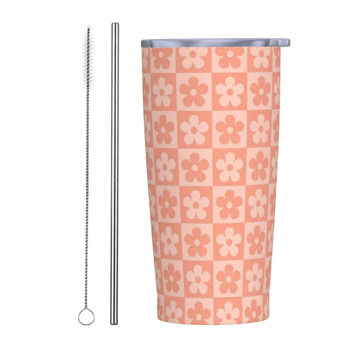 Heart 20oz Tumbler with Lid and Straw for Women, Abstract Cartoon Geometric Line Hearts Design Insulated Mug Colorful Hearts Stainless Steel Tumbler Double Wall Vacuum Travel Mug Coffee Cup