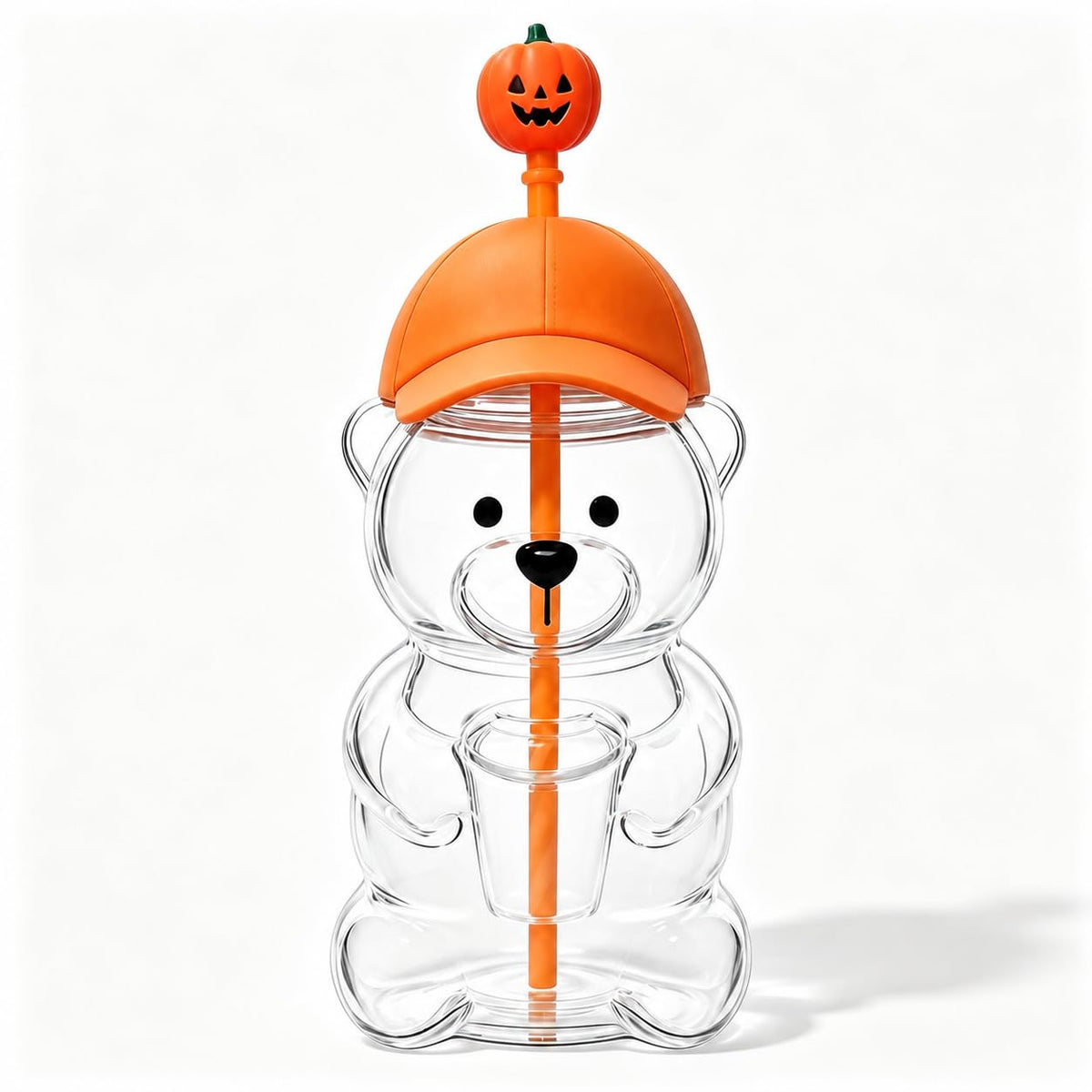 Cute Bear Glass Tumbler with Lid and Straw, 20 oz, Green