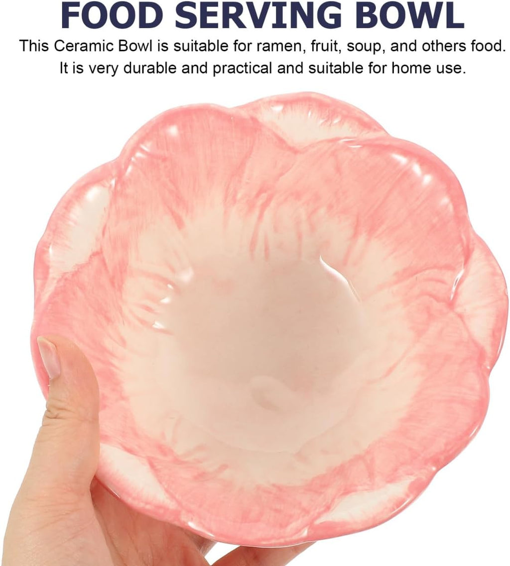 DECHOUS Cabbage Serving Bowl: Pink Ceramic Lettuce Salad Mixing Bowl for Serving Salad, Pasta, Candy, Fruit - Ideal for Restaurant, Home, Parties, Entertaining - 5.9 Inch