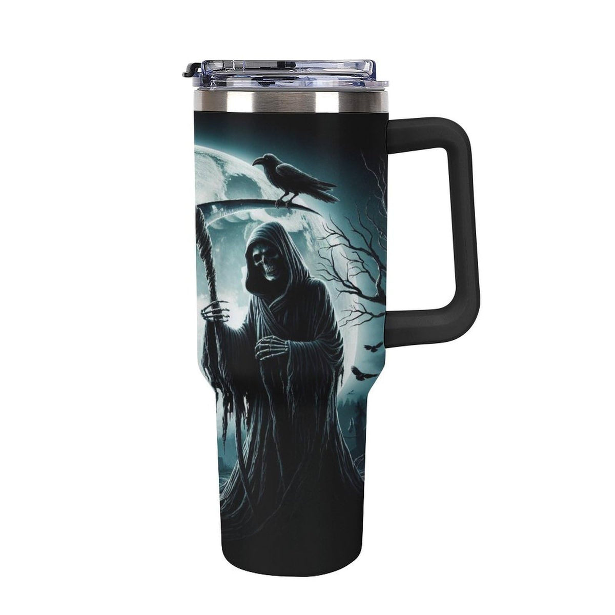 Black Cat Yellow Eyes Tumbler with Lid And Straw 40oz Cartoon Halloween Stainless Steel Cup Insulated, Large Capacity Car Cup, Leakproof Travel Tumbler Coffee Mug with Handle