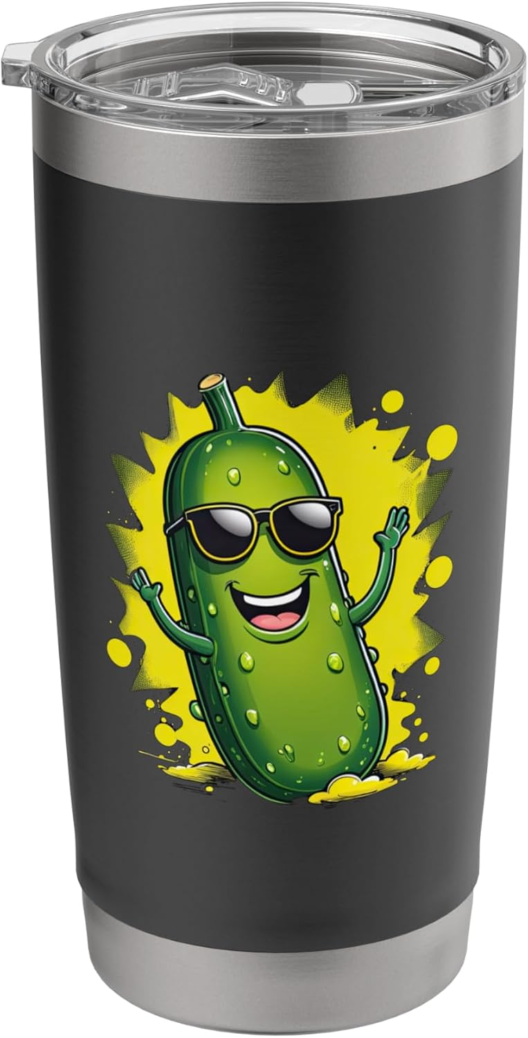 Cool Happy Pickle Cartoon with Sunglasses Stainless Steel Insulated Tumbler