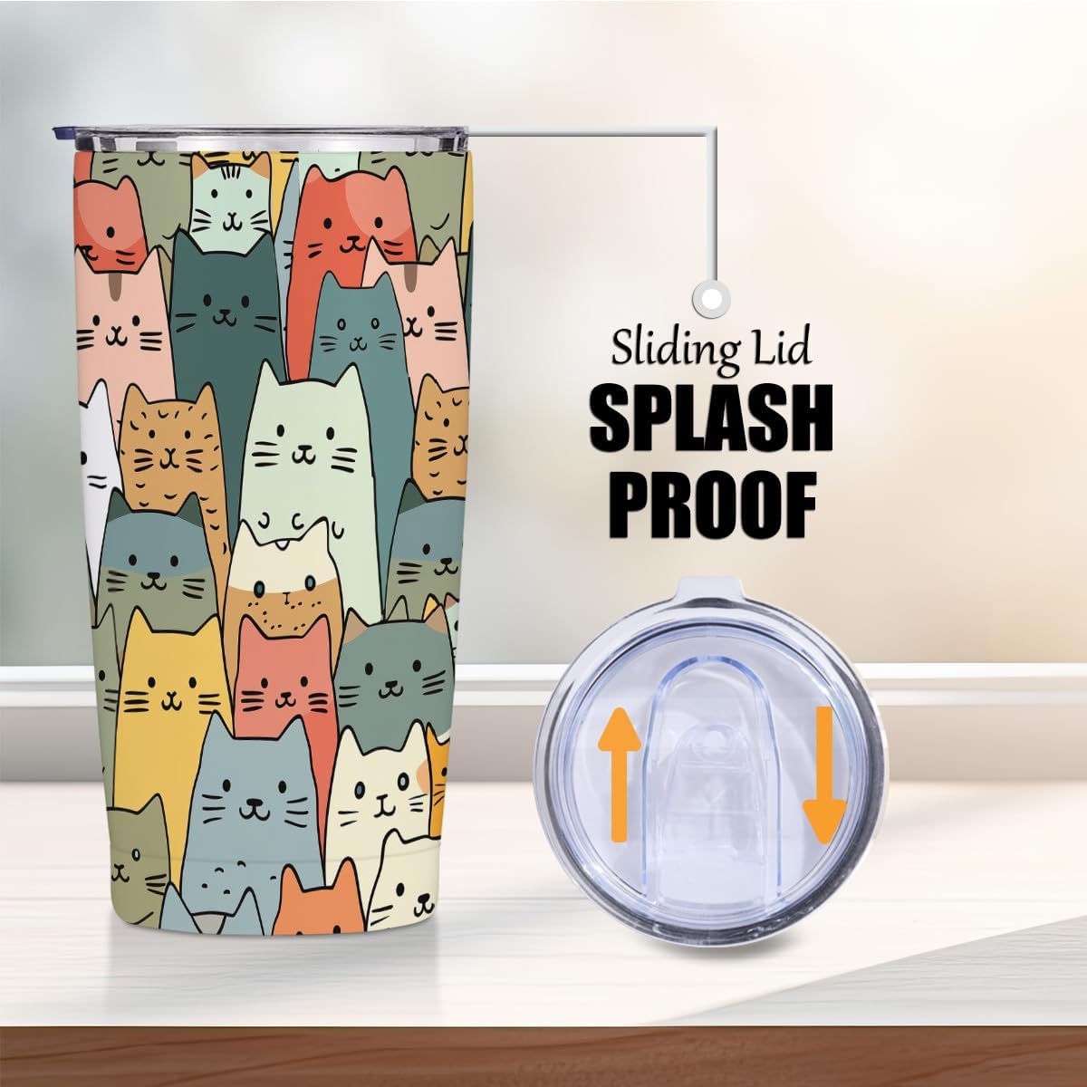 Cute Cat 20 oz Tumbler, Funny Cats Stainless Steel Insulated Water Bottle