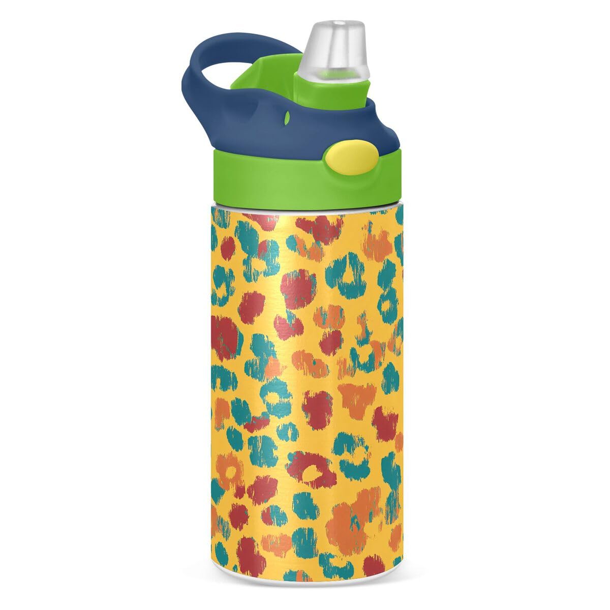 ALAZA Zebra Cartoon Blue Kids Water Bottles Insulated Stainless Steel Tumbler Travel Cup Lids Straw Double Walled Leakproof 12 OZ for Boys Girls