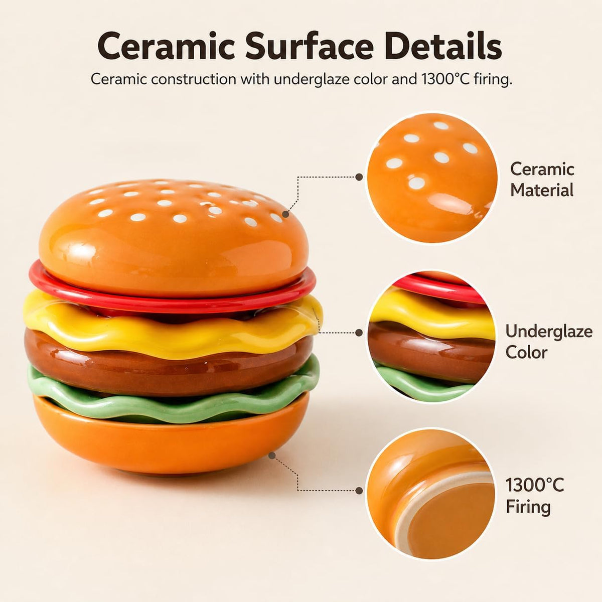 6-Piece Stackable Ceramic Burger Plate Set for Sauces & Dips