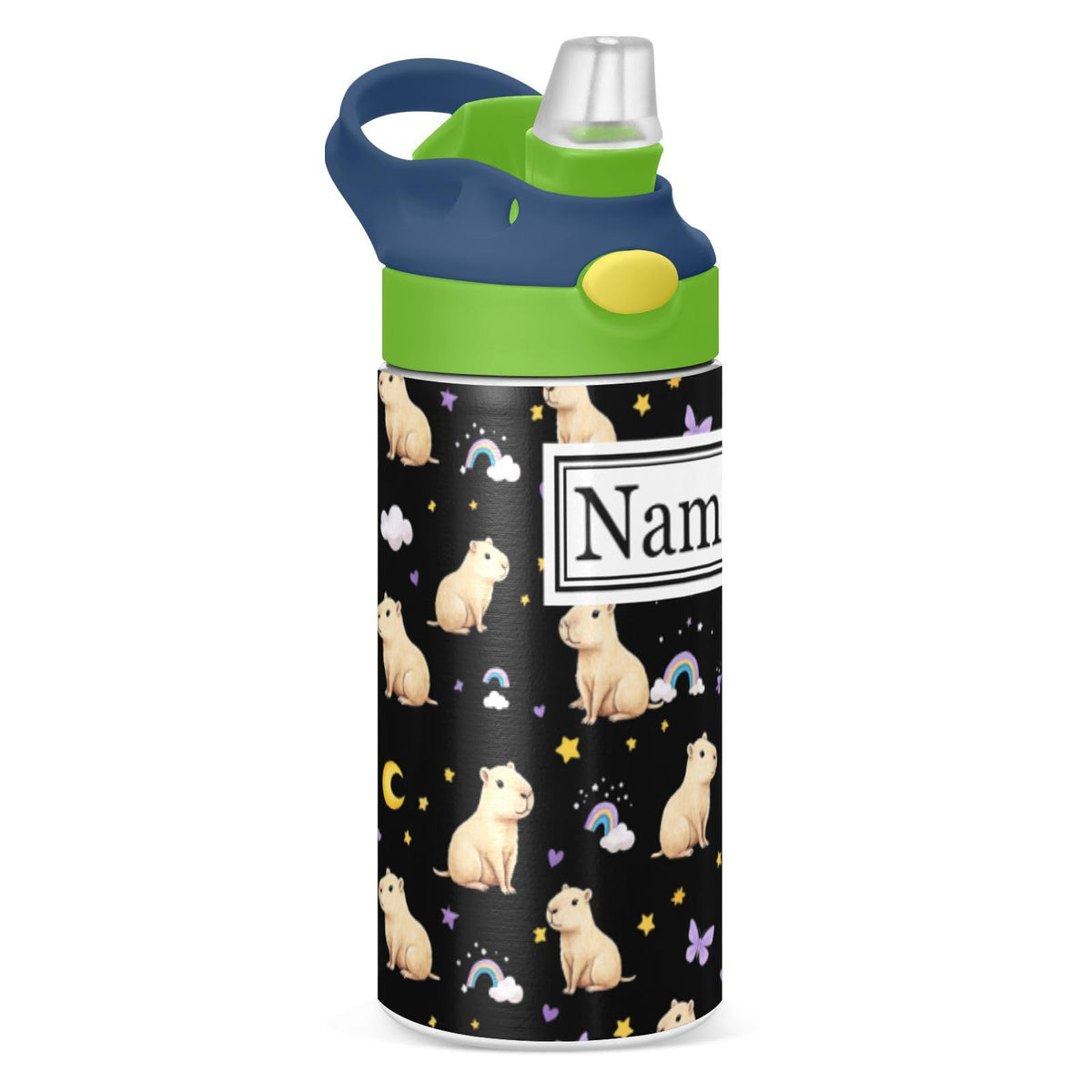 Personalized Name Water Bottles for Kids Cartoon Rats Cheese Custom Toddlers Insulated Stainless Steel with Straw Lid Tumbler Gift for Boys Girls Birthday School