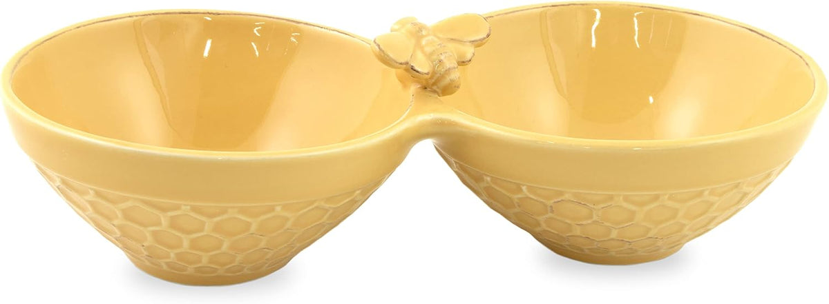 Boston International Embossed Stoneware Divided Serving Bowl, 10 x 5-Inches, Honeycomb