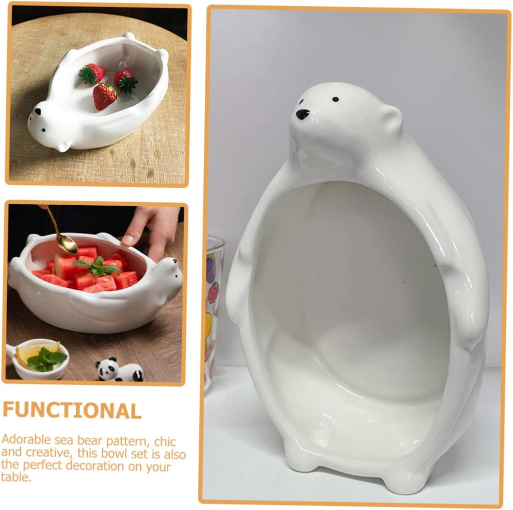 Polar Ceramic Salad Bowl Dessert Serving Cute Animal Shaped Food for Fruit Snacks Home Hotel Use 7.87 X 5.74 X 3.34 in