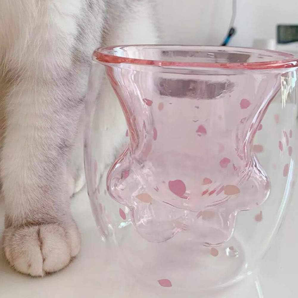 WubbaLubba Coffee Mug Sakura Double Wall Glass Cup Cat Claw Cup Heat-resistant Handmade Creative Milk Mug Tea Whiskey Cup