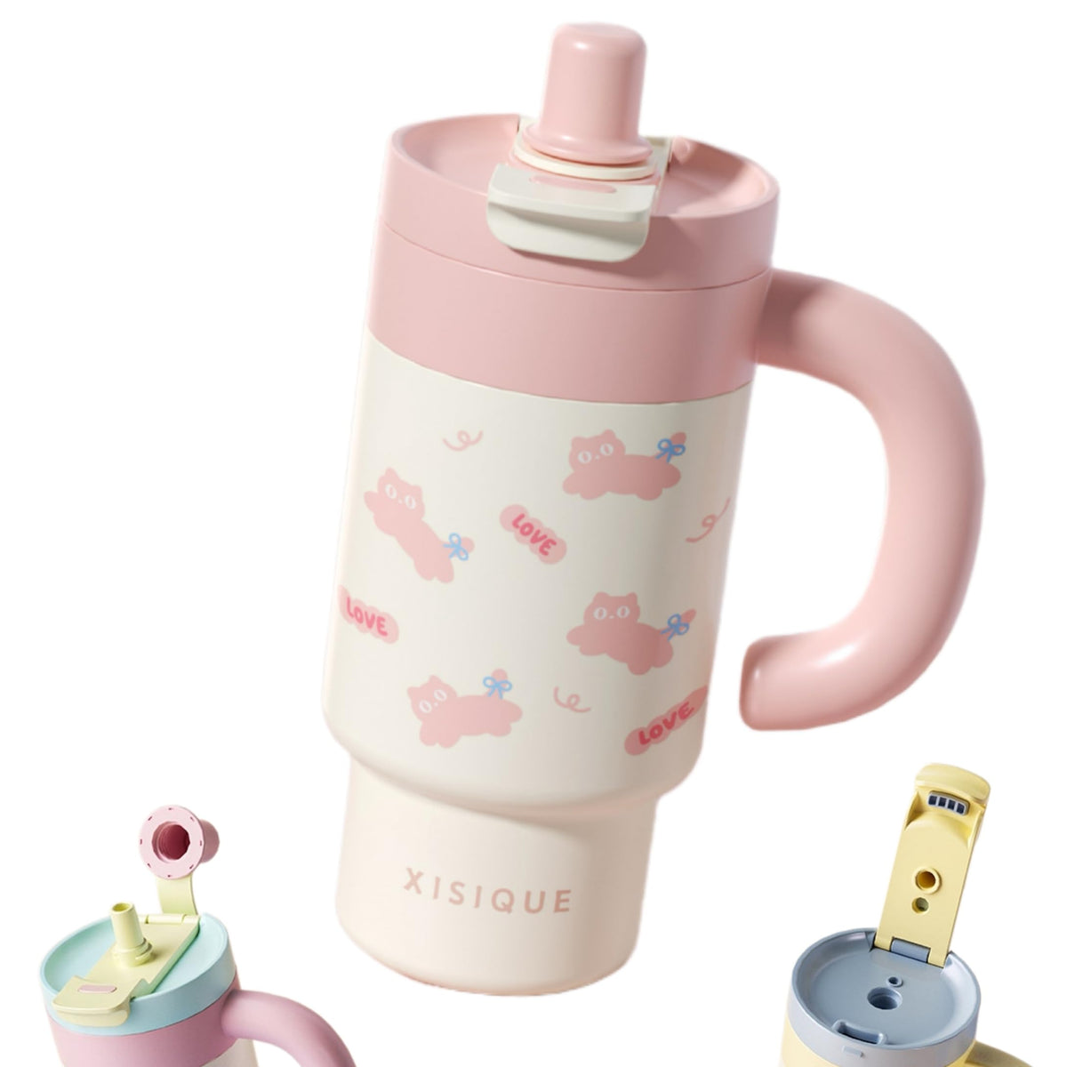 Cartoon Insulated Tumbler with Handle, 850ML Large Capacity, Leak-Proof