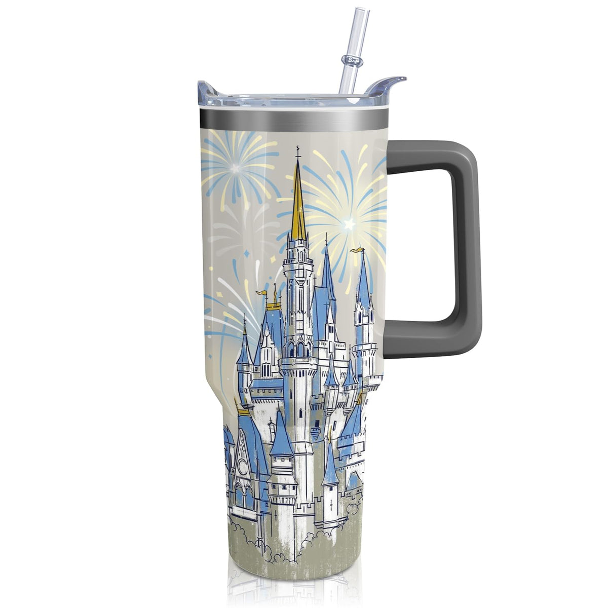 Cartoon Seafloor Princess Tumbler with Handle & Straw | Sea World | Travel Coffee Mug -Birthday/Christmas Gift to Girl/Women