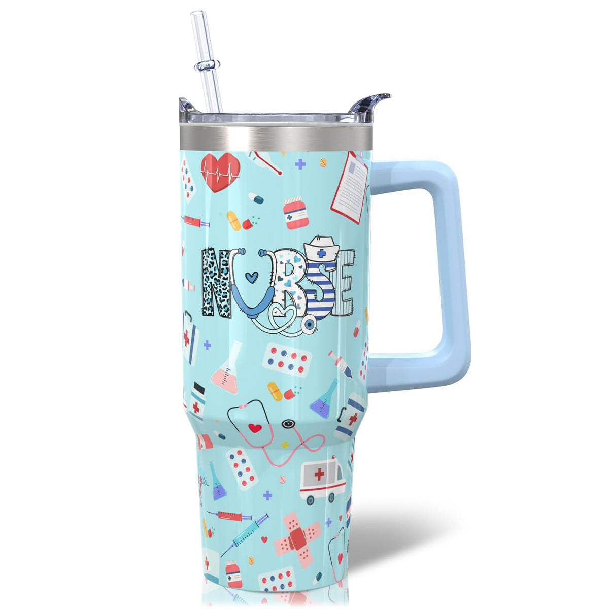30oz Cartoon Castle Gifts for Castles Lovers-Bowknot Fireworks Tumbler with Handle with Lid and Straw Cup Stainless Steel Insulated Travel Coffee Mug - Birthday,Christmas Gift