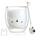Binoster Bear Cute Mugs Kawaii Double Wall Glass Coffee Tea Mill Yogurt Cup Funny Novelty Gift for Women Her Friends Office Birthday Christmas