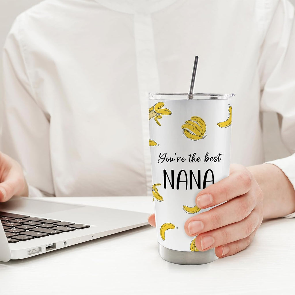 You're The Best Nana Banana 20oz Travel Coffee Mug Tumbler, Nana Gifts for Grandma Christmas from Grandson Grandkids Granddaughter, Grandma Water Stainless Steel Tumbler with Lid and Straw