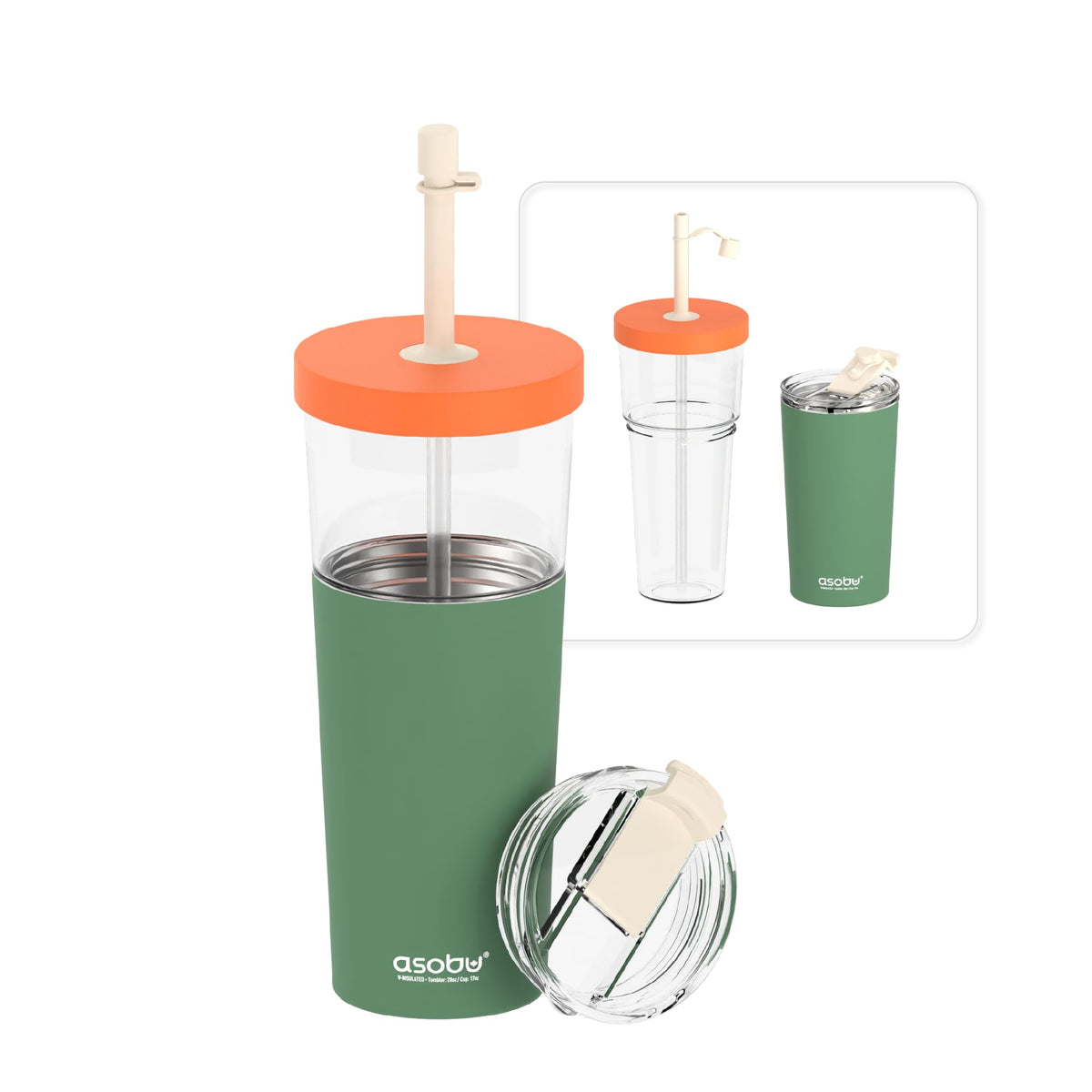 asobu Ocean Stainless Steel Tumbler with Flexible Straw Lid | Insulated Water Bottle for Ice Coffee, Cold Brew | Flip Open Lid for Hot Tea and Coffee | Reusable Travel Cup 27 Ounce (Mint)