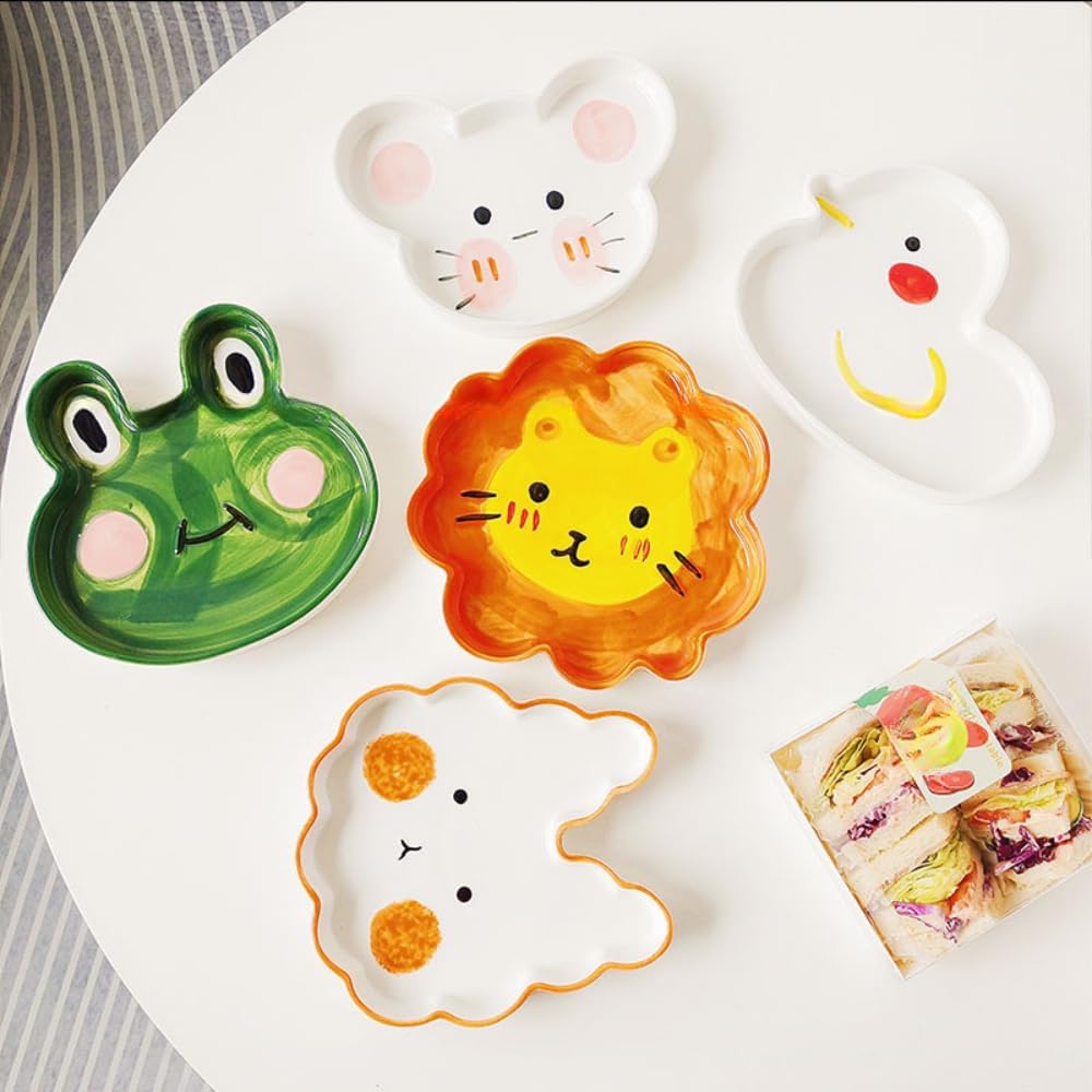 Cartoon Cute Dessert Plate Salad Fruit Home Hand-Painted Underglaze Animal Breakfast Ceramic Dinner Snack Ice Cream Soup Pasta (Mouse)