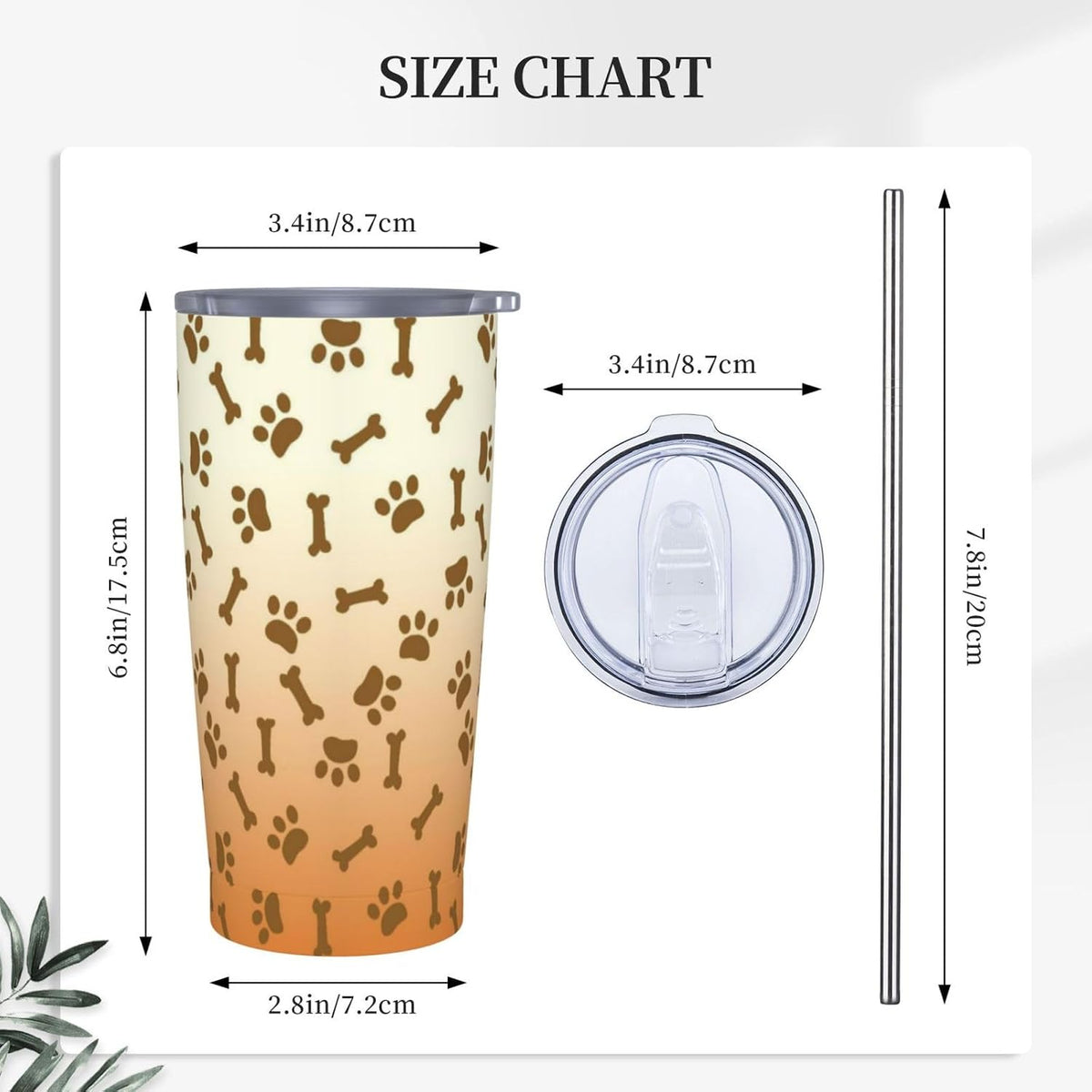 Dog Paw Bone 20oz Tumbler with Lid and Straw for Women, Gradient Cartoon Footprint Insulated Mug Creative Animal Paw Bone Stainless Steel Tumbler Double Wall Vacuum Travel Mug Coffee Cup