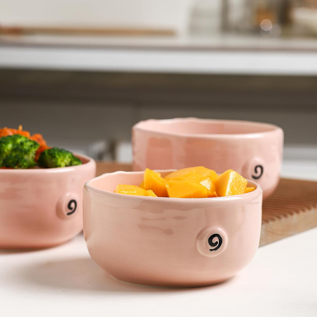 Pink Ceramic Pig Bowls, Set of 3, 13 oz