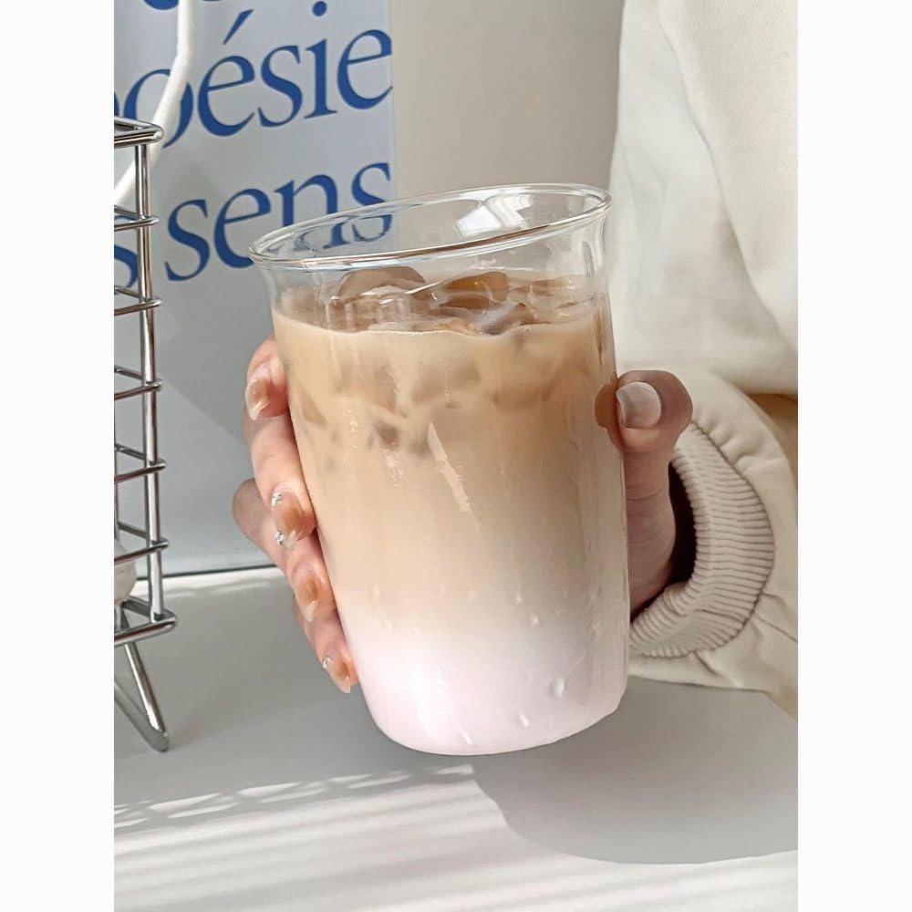 1pcs Vertical Stripe Drinking Glasses CupsGlass Tumbler, Ripple Glassware Coffee Cup, Cute Glass Tumbler for Iced Coffee Juice Drink Milk (yun)