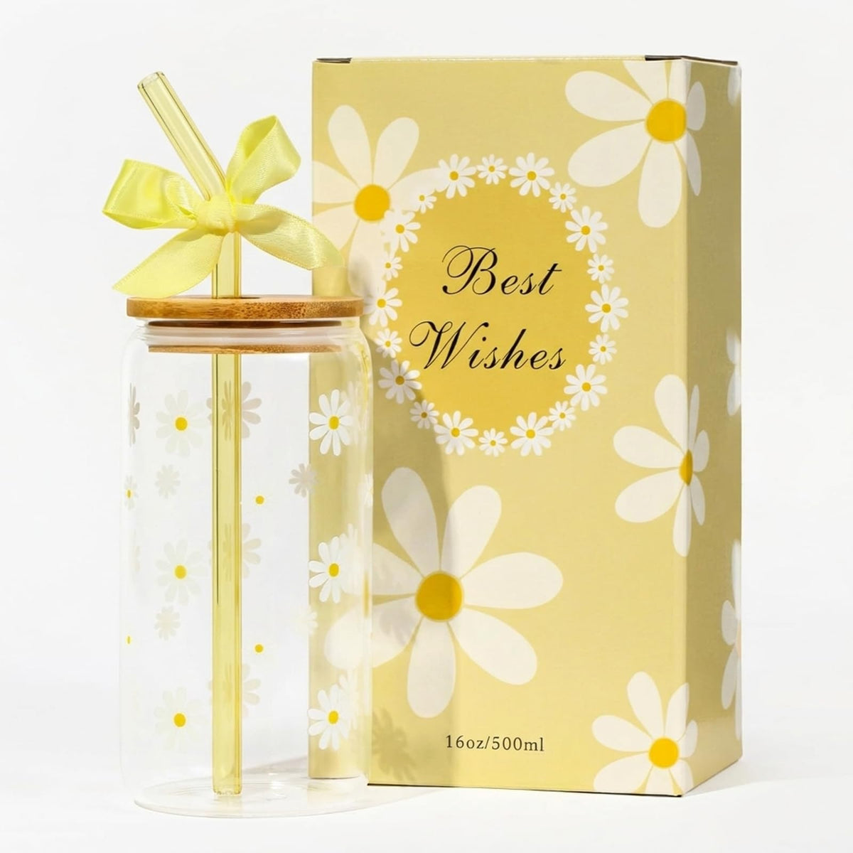 Cute Matcha Glass Cup Daisy Coffee Cups Birthday Gifts for Women