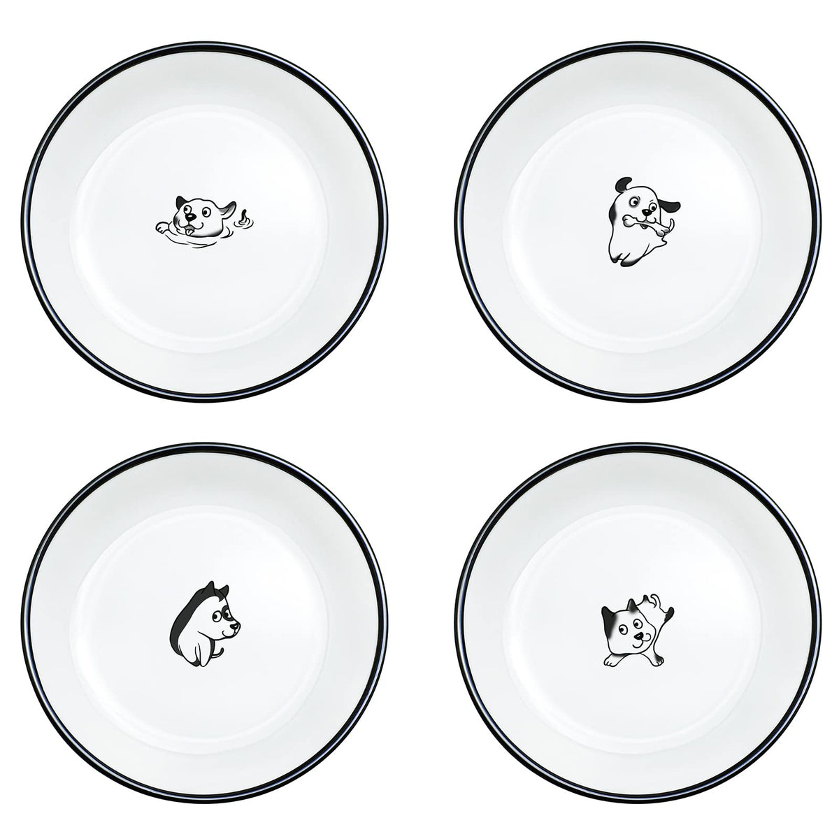 SOCOSY Cute Cartoon Gentleman and Dot Cat Ceramic Seasoning Dishes Sauce Dish Sushi Dipping Bowl Appetizer Plates Tea Bag Holder Serving Dish for Kitchen 5 Inch, Set of 4