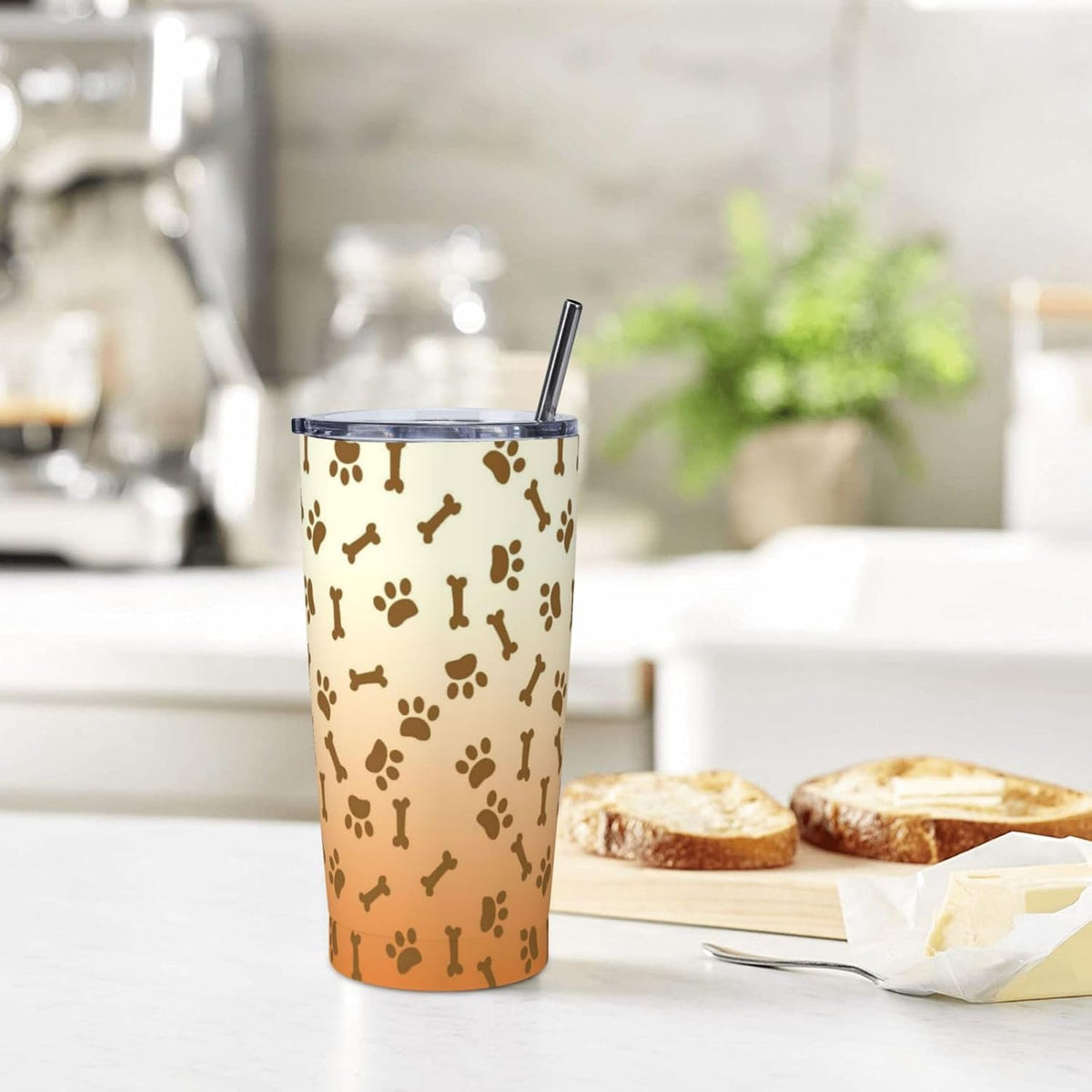 Dog Paw Bone 20oz Tumbler with Lid and Straw for Women, Gradient Cartoon Footprint Insulated Mug Creative Animal Paw Bone Stainless Steel Tumbler Double Wall Vacuum Travel Mug Coffee Cup