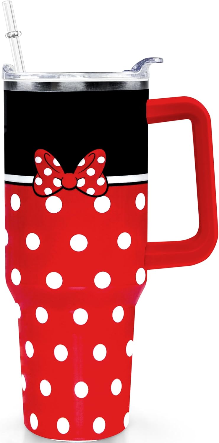 Cartoon Mouse Tumbler 40 Oz With Lid and Straw&Handle Bowknot Cup