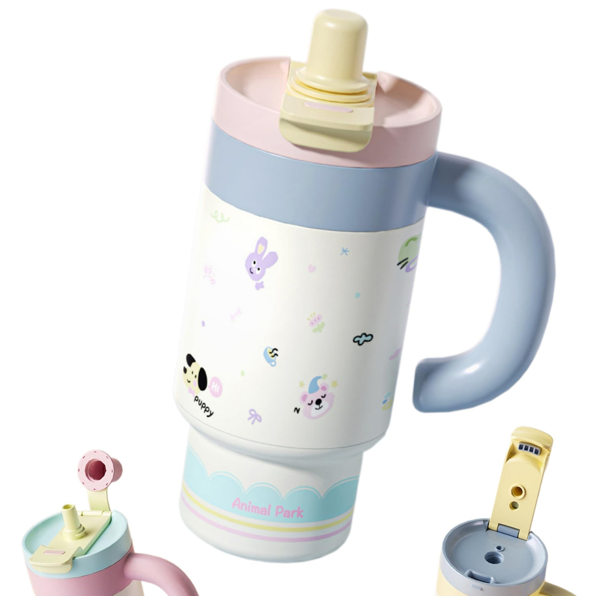 Cartoon Insulated Tumbler with Handle, 850ML Large Capacity, Leak-Proof
