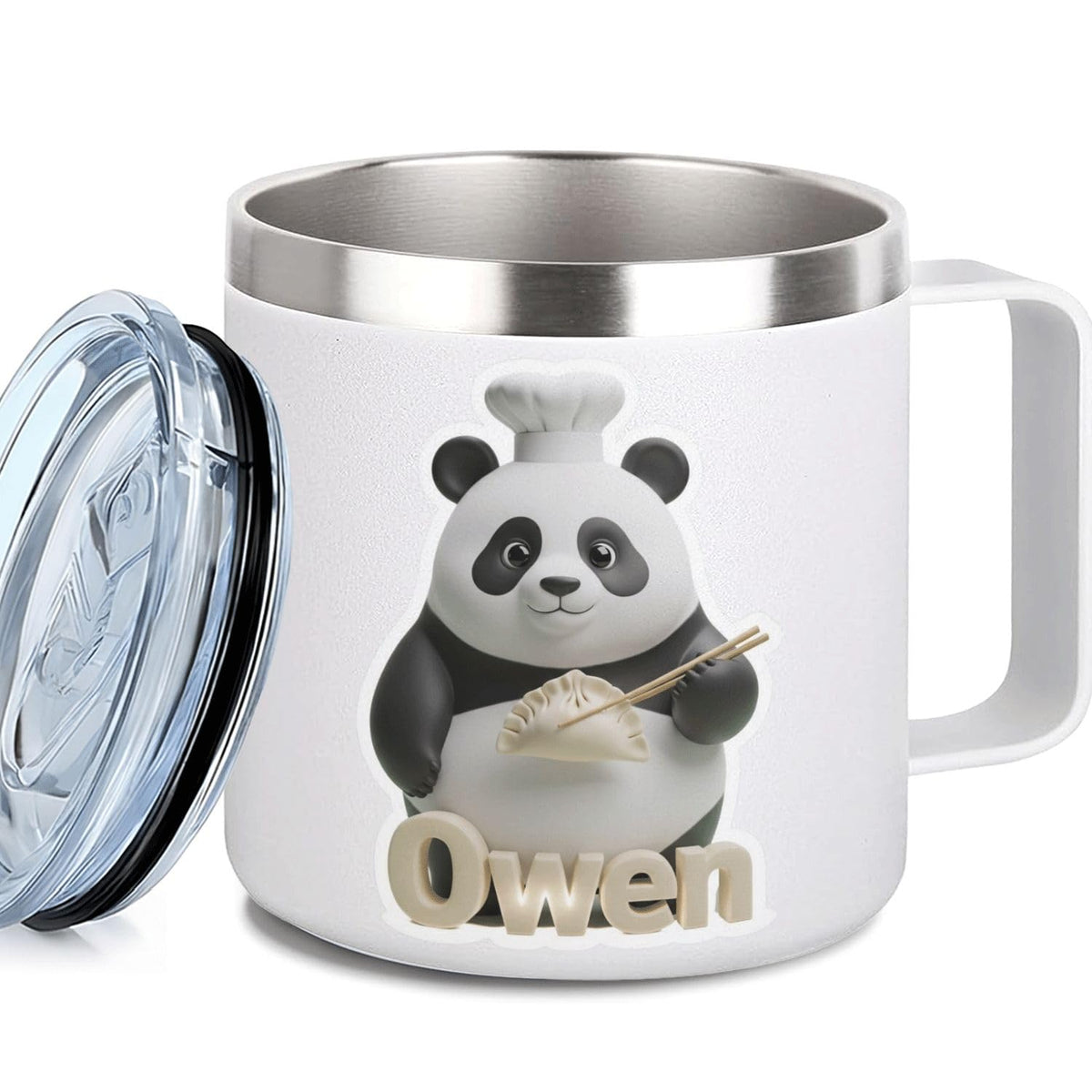 Leo Personalized Kids Mug with Lid, 10 oz Stainless Steel Insulated Camp Cup, Cartoon Lion Tropical Tiki Theme