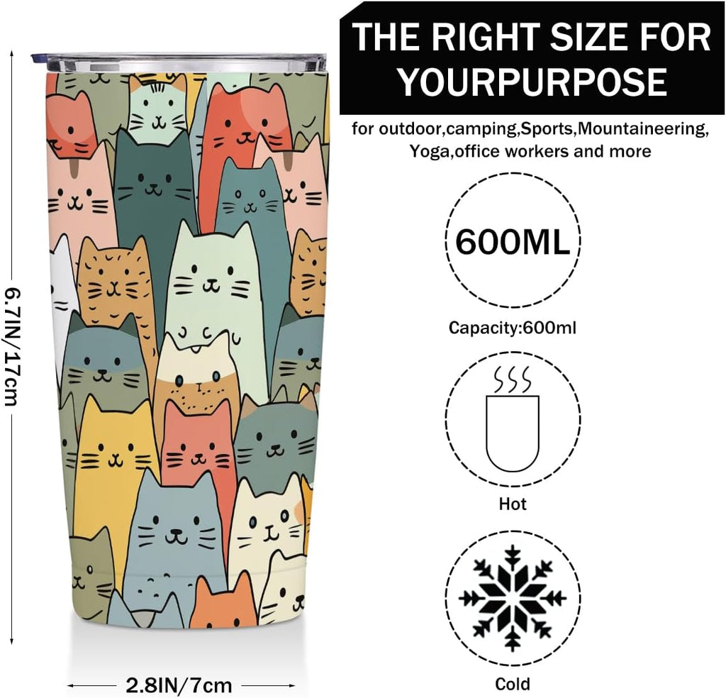 Cute Cat 20 oz Tumbler, Funny Cats Stainless Steel Insulated Water Bottle