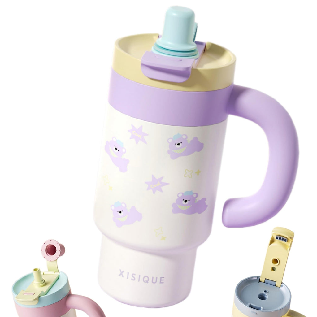 Cartoon Insulated Tumbler with Handle, 850ML Large Capacity, Leak-Proof