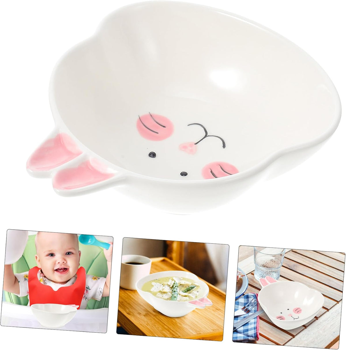 Cartoon Animal Ceramic Bowl for Restaurants and Buffets, White
