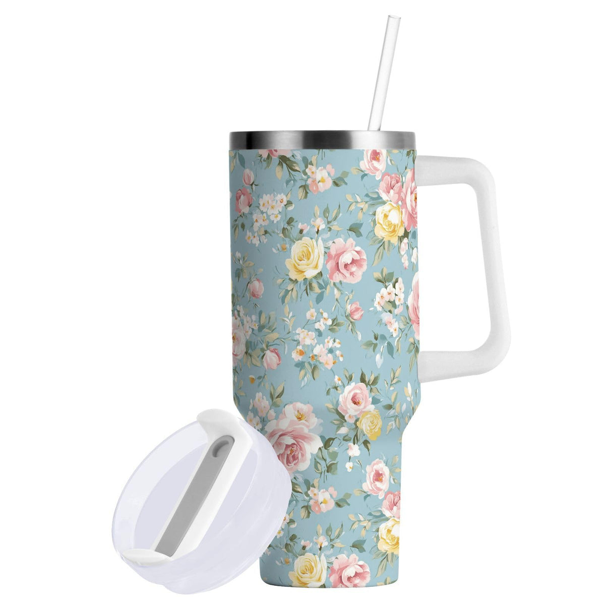Cartoon Style White Geese Tumbler with Handle and Straw Leak Proof Tumbler 2 in 1 Lid Insulated Water Bottle Tumblers Stainless Steel Cup Large Travel Mug Cups, Gifts for Women Man, 30oz