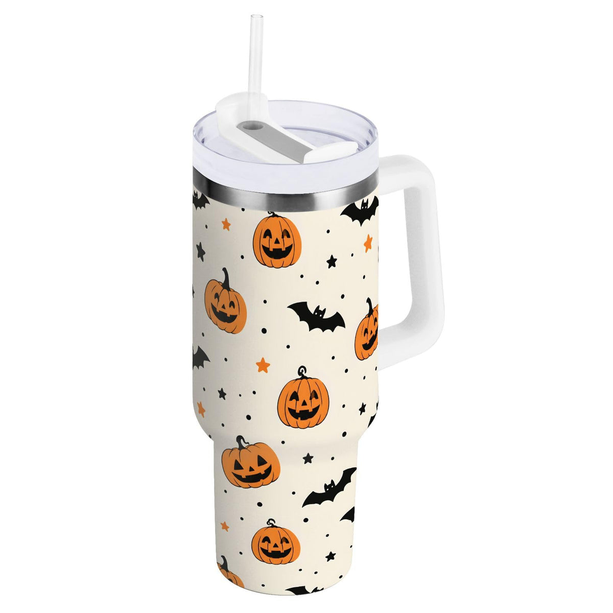 Cherry Print Pattern Stainless Steel Tumbler with Handle and Straw, Water Bottle Reusable Insulated Travel Mug, 30 Ounces