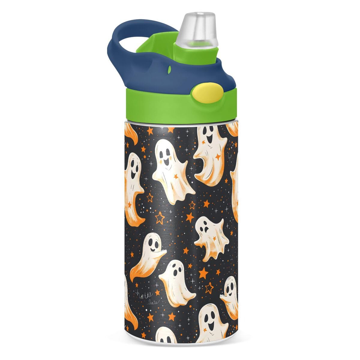 ALAZA Zebra Cartoon Blue Kids Water Bottles Insulated Stainless Steel Tumbler Travel Cup Lids Straw Double Walled Leakproof 12 OZ for Boys Girls