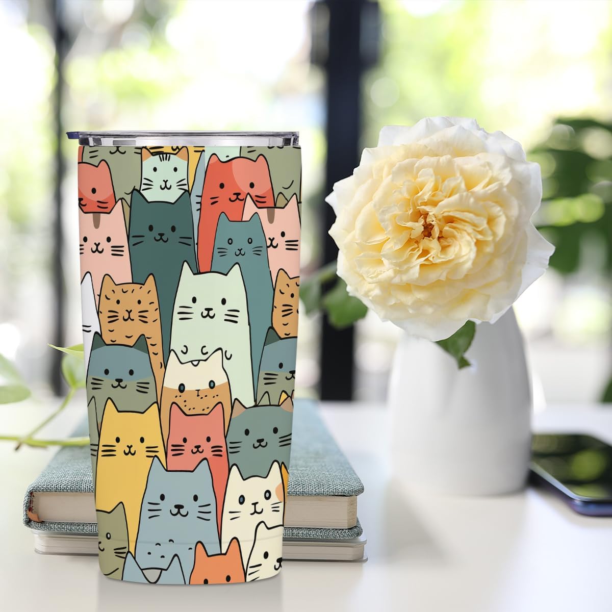 Cute Cat 20 oz Tumbler, Funny Cats Stainless Steel Insulated Water Bottle