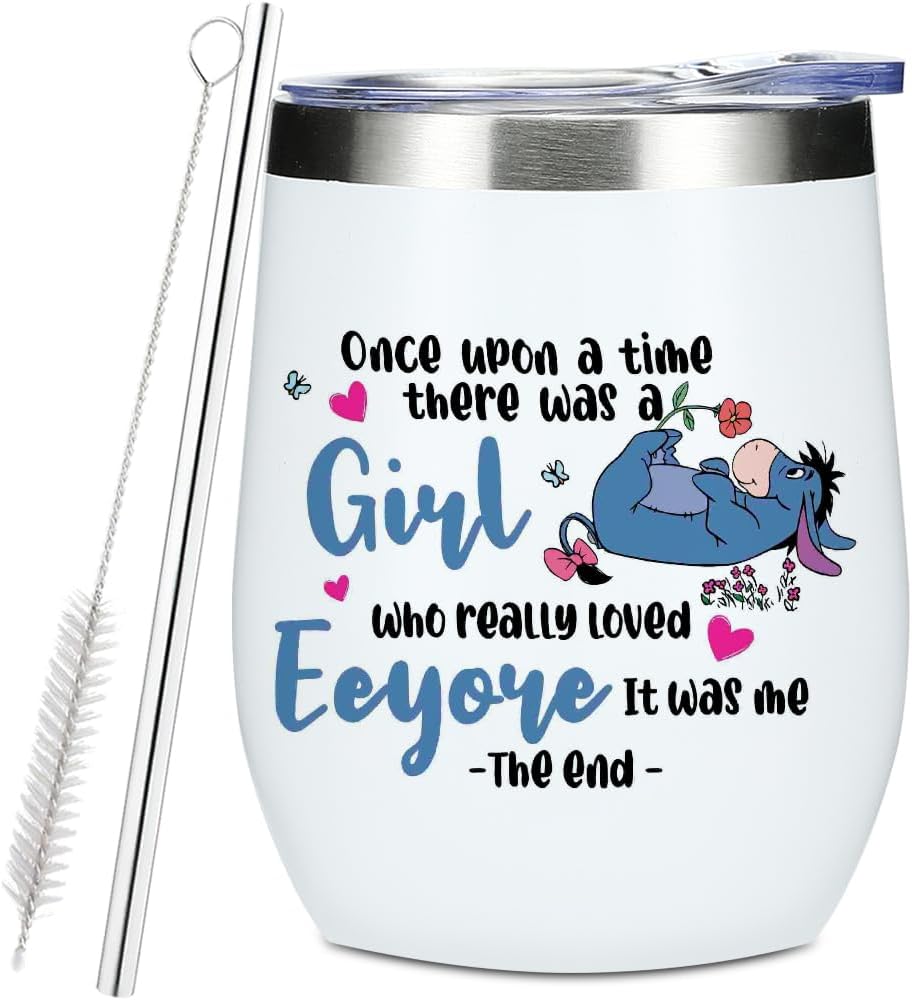 Cartoon Donkey Wine Tumbler, 12 oz Tumbler with Lid, Straw Insulated Wine Glass Stainless Steel Travel Coffee Mug, Cartoon Character Lover Gifts for Women Men Movie Fans Female Christmas Birthday