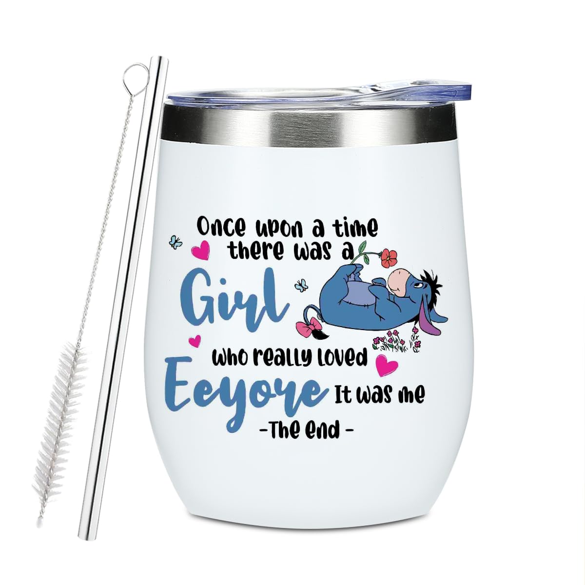 Cartoon Donkey Wine Tumbler, 12 oz Tumbler with Lid, Straw Insulated Wine Glass Stainless Steel Travel Coffee Mug, Cartoon Character Lover Gifts for Women Men Movie Fans Female Christmas Birthday