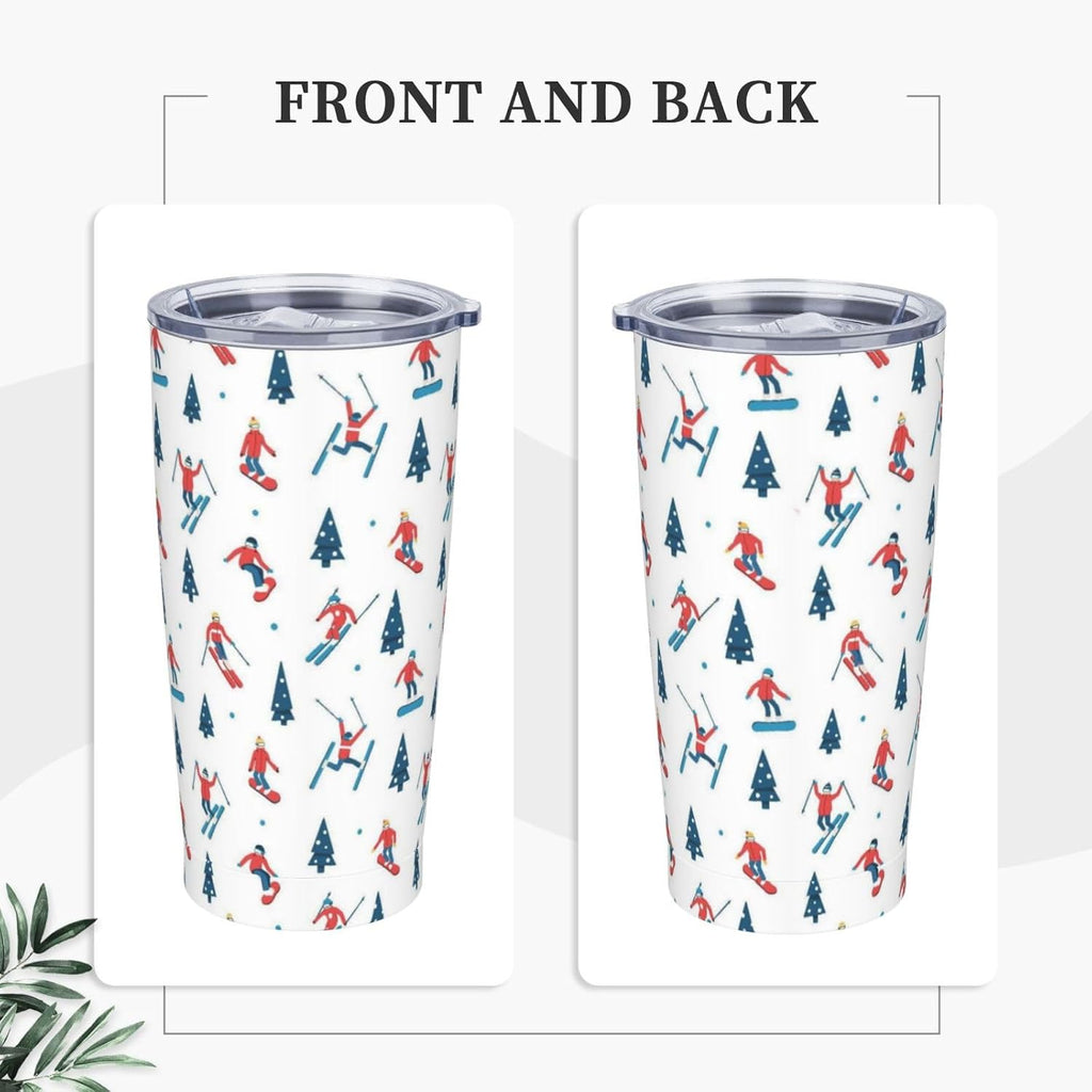Skiing 20oz Tumbler with Lid and Straw for Sports Lovers, Winter Fashion Ski Sport Insulated Mug Cartoon Ski Sport Design Stainless Steel Tumbler Double Wall Vacuum Travel Mug Coffee Cup