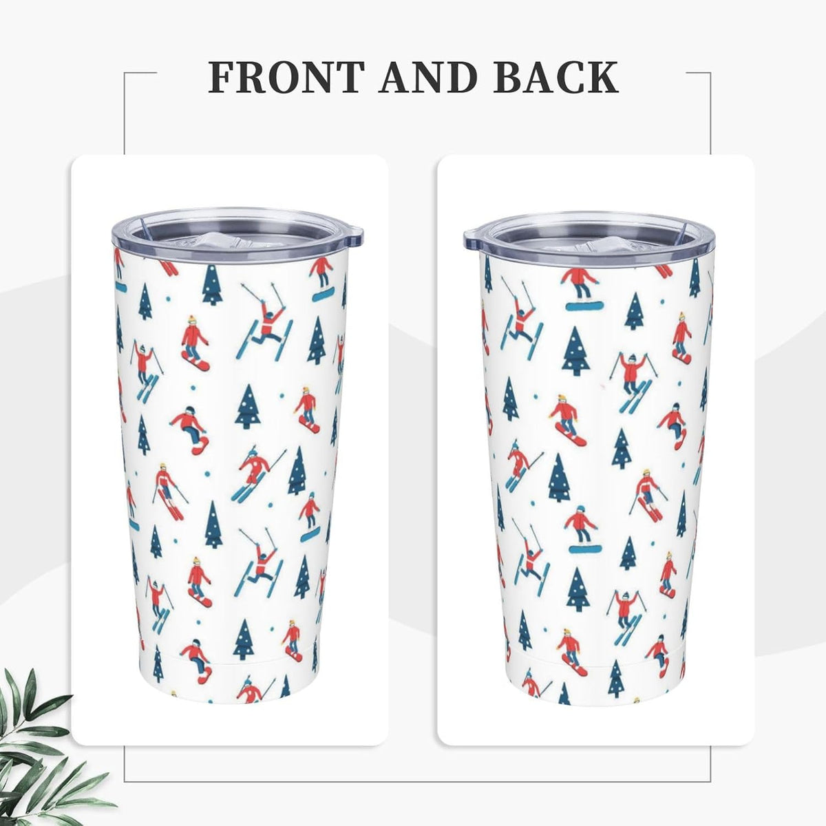 Skiing 20oz Tumbler with Lid and Straw for Sports Lovers, Winter Fashion Ski Sport Insulated Mug Cartoon Ski Sport Design Stainless Steel Tumbler Double Wall Vacuum Travel Mug Coffee Cup