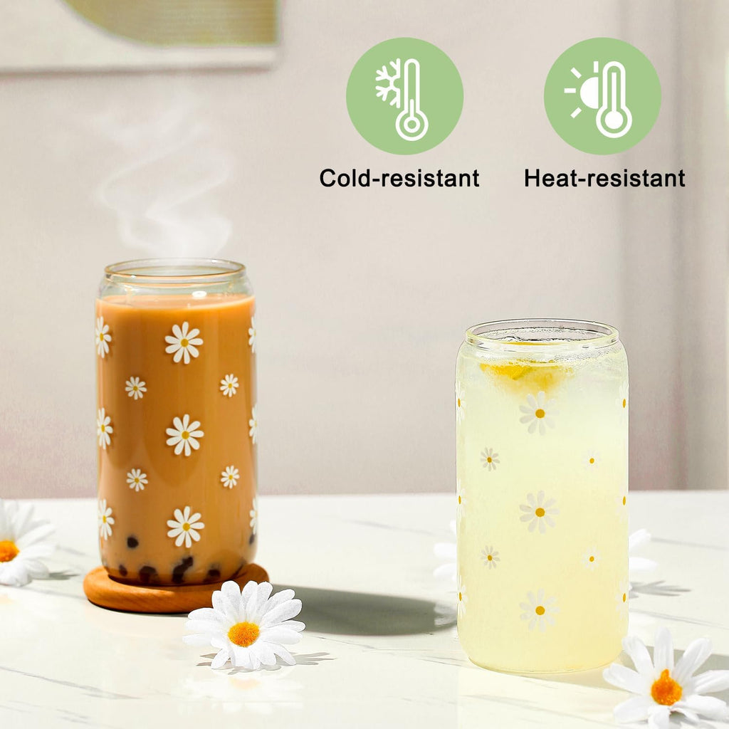 Cute Matcha Glass Cup Daisy Coffee Cups Birthday Gifts for Women