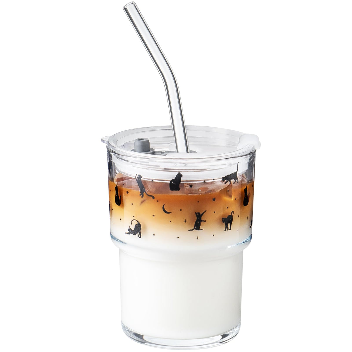 Olvini 13oz Glass Tumbler with Straw and Lid, Reusable Iced Coffee Cup Tumbler, Cute Glass Cups for Water, Matcha, Travel Coffee Mugs (Bon Appétit)