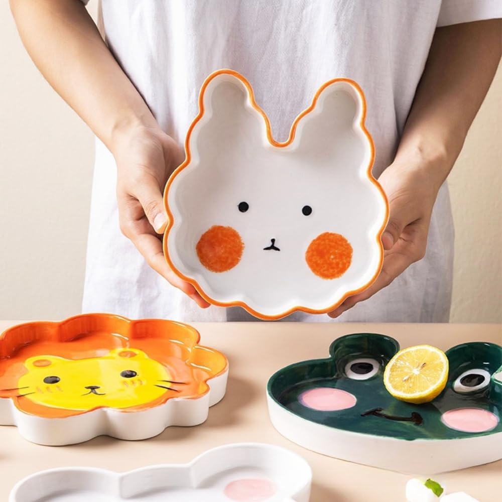 Cartoon Cute Dessert Plate Salad Fruit Home Hand-Painted Underglaze Animal Breakfast Ceramic Dinner Snack Ice Cream Soup Pasta (Mouse)