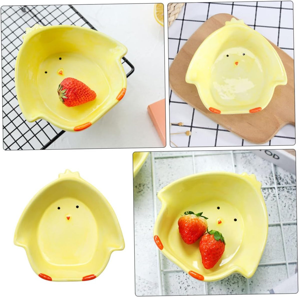 Zerodeko Adorable Ceramic Salad Bowl for Party Snack Serving Reusable Food Dish with Premium Texture Cute Cartoon Design for Home Dining Appetizer and Dessert Use