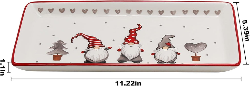 Hoypeyfiy Christmas Rectangular Serving Platter - Cartoon Gnomes Design for Salad, Cheese, Appetizers, Snacks & Fruit, Porcelain Dishwasher Safe Dinner Plate